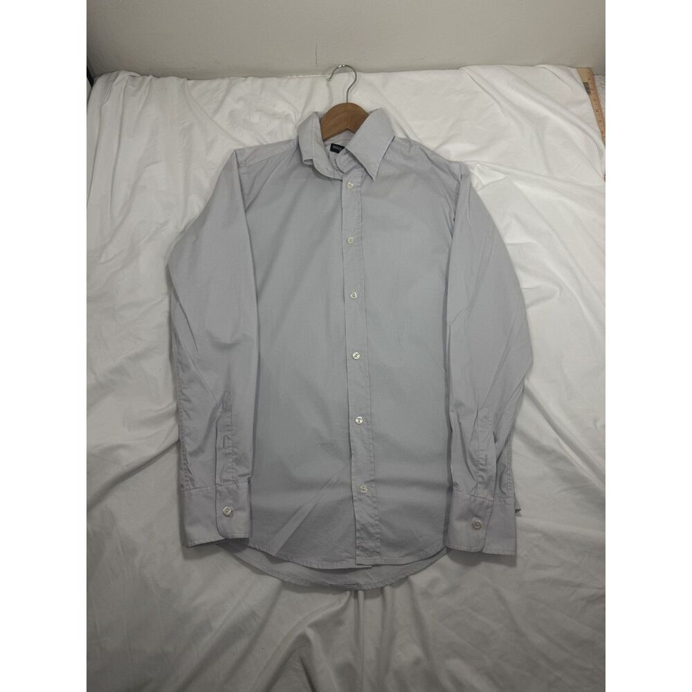Dolce Gabbana GOLD Men Gray Button Up Shirt DG Embroidered Cuff Italy 97% Cotton
